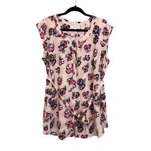 Motherhood Maternity Top Womens XL Light Pink Floral Button Up Sleeveless Blouse